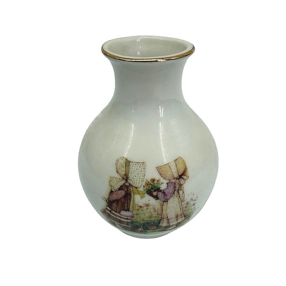 Holly Hobbie Bud Vase Porcelain Gold Trim Vintage Decor Small Retro Kitsch